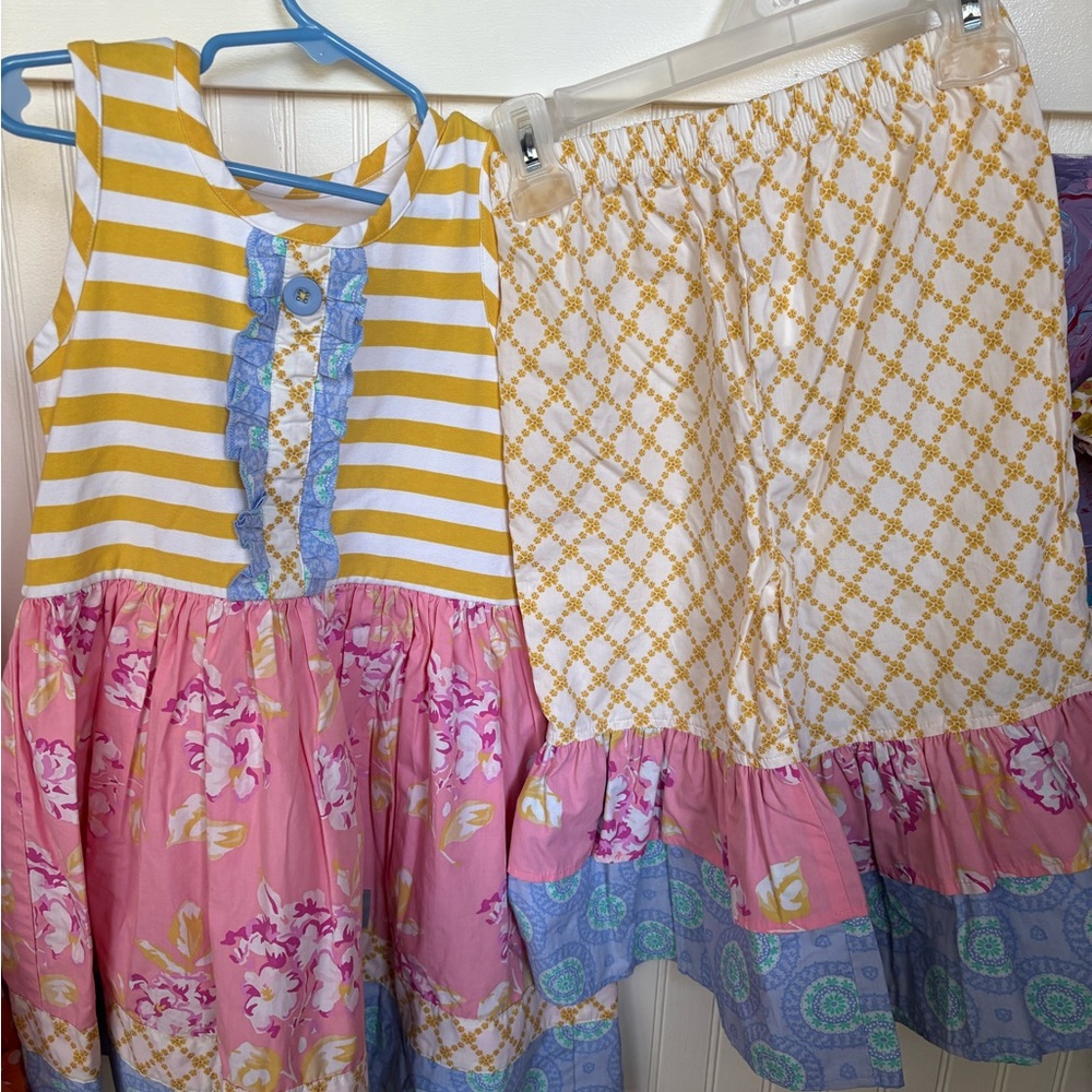 Eleanor Rose Striped and Floral Dress with Matching Pants (Yellow/Pink)